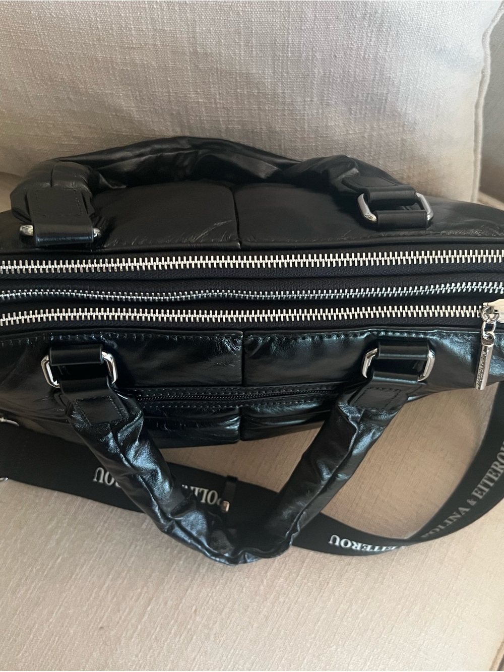 Black Genuine Leather Quilted Shoulder Bag - Brand New - Picture 5 of 7